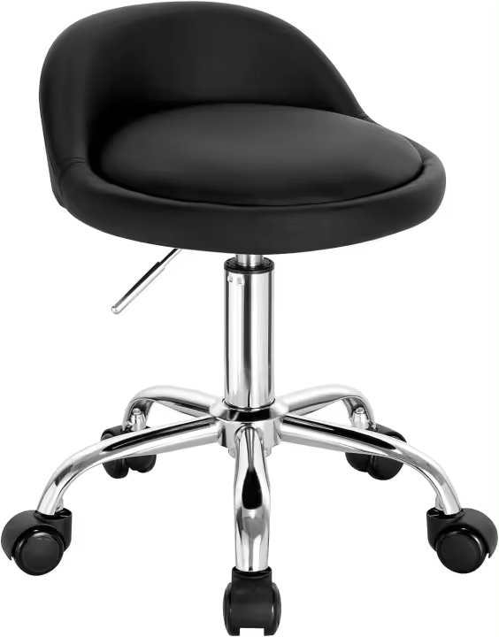 Taburete de oficina con ruedas, taburete giratorio de altura ajustable, piel sintética - 1