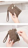 Cartera pequeña y plegable con cremallera doble, billetera corta con correa para la muñeca, billetera portátil de cuero PU para mujer - details 6