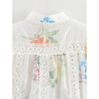 OUWU- Vestido De Mujer De Manga Larga Con Cuello Peter Pan, Detalles De Encaje Con Estampado Floral Y Cinturón Para Un Look Elegante Y Moldeado - details 8