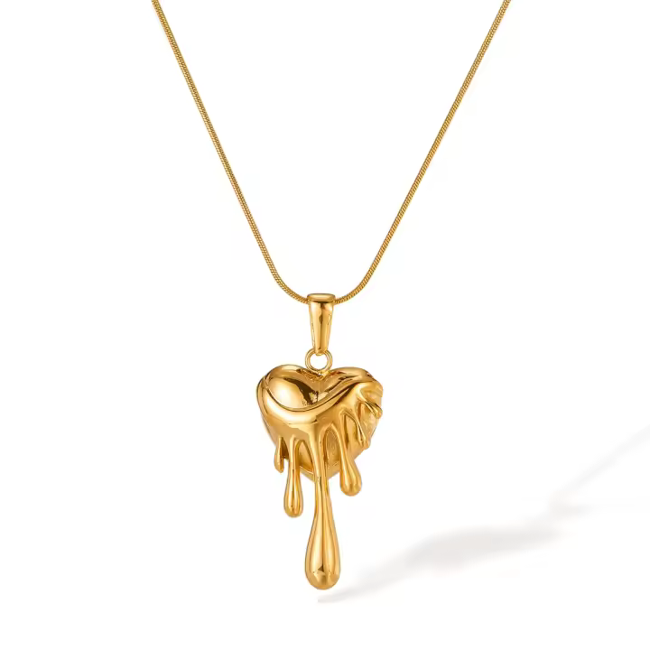 Collar con colgante de gota de corazón de lava – Gargantilla llamativa minimalista vintage de acero inoxidable para mujer - 1