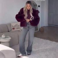 Abrigo Retro Borgoña con cuello abatible y mangas largas, abrigo corto y cálido, chaqueta holgada de piel sintética de Color sólido, abrigos de calle altos para mujer - details 15