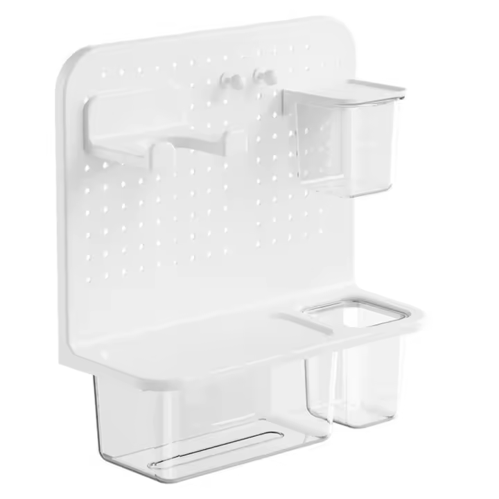 Estante de plástico para secador de pelo, caja de pañuelos para lavar la cara sin perforaciones montada en la pared, soporte para pañuelos clave para ahorrar espacio de gran capacidad para el hogar - 1