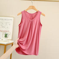 Camisetas sin mangas de talla grande con pliegues sueltos para mujer, camisetas sin mangas de Modal, ropa de casa de color sólido, chaleco de fondo XL a 6XL - details 3