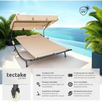 Tumbona Doble de Jardín, Tumbona de Playa con Sombrilla Plegable, Tumbona de Piscina para Dos, Tumbona de Jardín Exterior con 2 Ruedas y Cojines, Fácil Montaje, Interior y Exterior - Negro/Negro - details 9