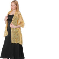 Mantón de mujer con lentejuelas de flores finas bordadas de color morado, utilizado para vestidos de novia y vestidos de noche. - details 6