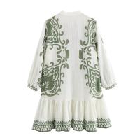 TRAFZA-minivestido plisado con cuello de pico para mujer, vestidos holgados de manga larga con cordones, estampado informal, Estilo Vintage, Verano - details 2