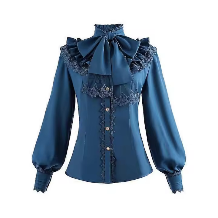 Blusa victoriana para mujer, camisa renacentista de manga larga Vintage, Tops góticos con botones X - 1