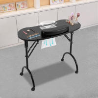 MESA DE MANICURA con succión, mesa de uñas plegable, MESA DE MANICURA móvil portátil con ruedas, bolsa de polvo, bolsa de transporte, negro - details 0