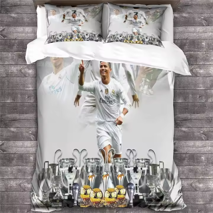 Juego de Fundas de Edredón de Fútbol de Estrella 3D Ronaldo Idol Cubierta de Cama Suave con Cremallera para Adolescentes y Niños - 1