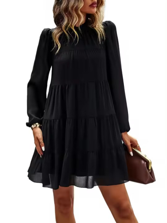 Vestidos de manga larga para mujer, traje holgado con volantes, línea A, moda coreana, elegante y bonito, Otoño e Invierno - 1