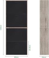 Mueble zapatero de 12 pares - Estantería de gran capacidad para vestíbulo o pasillo - (ancho) 60 x (profundidad) 24 x (alto) 80 cm - Madera clara blanca - details 27