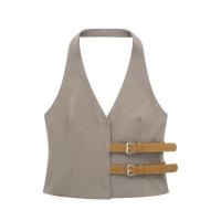 OUWU-Conjunto de moda para mujer, chaleco de cuello alto, pantalones sueltos, estilo americano y europeo, color Beige, novedad de primavera - details 1