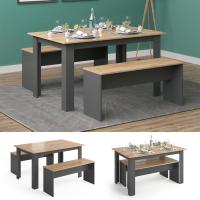 Mesa de comedor Sentio, antracita/roble dorado, 90 x 140 cm con 2 bancos - details 1