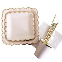 Juego de vajilla desechable dorada para fiesta, platos de papel rosa, servilletas, vasos, pajitas, decoración de boda, suministros para fiesta de cumpleaños y Navidad - details 4