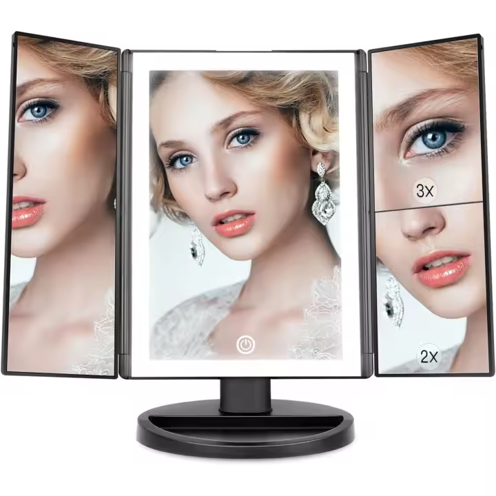 WEILY Light, tocador triple con aumento 2X/3X, 36 luces LED y dos modos de fuente de alimentación Espejo de maquillaje cosmético - 1