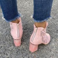 Botas de Cuero para Mujer Primavera 2025 Estilo Cremallera PU Tacón Grueso Boca Profunda - details 2