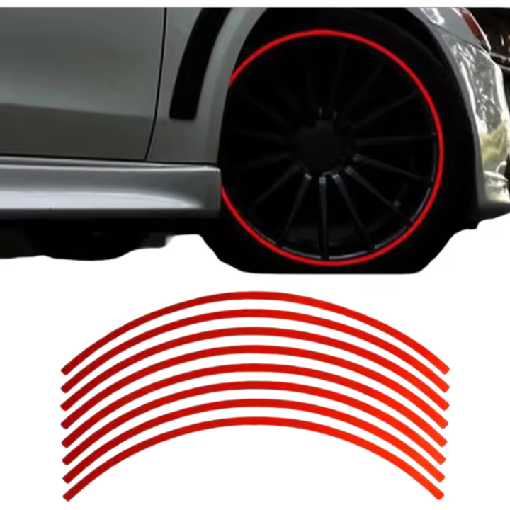 Cintas Adhesivas para Rueda Pegatinas Rojas de 18 pulgadas Cinta Reflectante para Decoración de Bicicleta, Motocicleta, Accesorios al Aire Libre Universales - 1