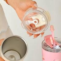 Termo doble duradero de 480 ml a prueba de fugas con tapa, tazas de café con pajita, botella de agua de acero inoxidable para viaje - details 7