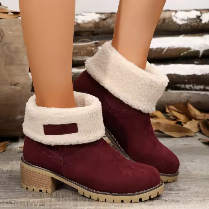 Botas de nieve de gamuza con tacón grueso para otoño e invierno, zapatos de algodón con manga de ocio, Color sólido, novedad de 2024 - 1