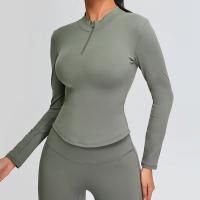 Ropa deportiva de moda para mujer, Top de Yoga con cremallera y manga larga con cuello alto y manga larga - details 3