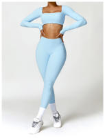 Conjunto de Yoga para Mujer de Manga Larga y Ajustado Traje Deportivo de Fitness de Cintura Alta Secado Rápido Top Largo + Leggings Material Exterior de Nylon Adecuado para Primavera/Verano - details 17