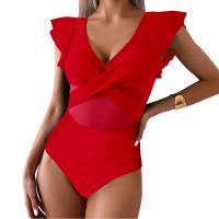 Traje de baño para mujer 2024, tendencia, Control de barriga, cuello en V, Bikini Sexy, trajes de baño fruncidos, traje de baño ajustado con manga con volantes - details 27