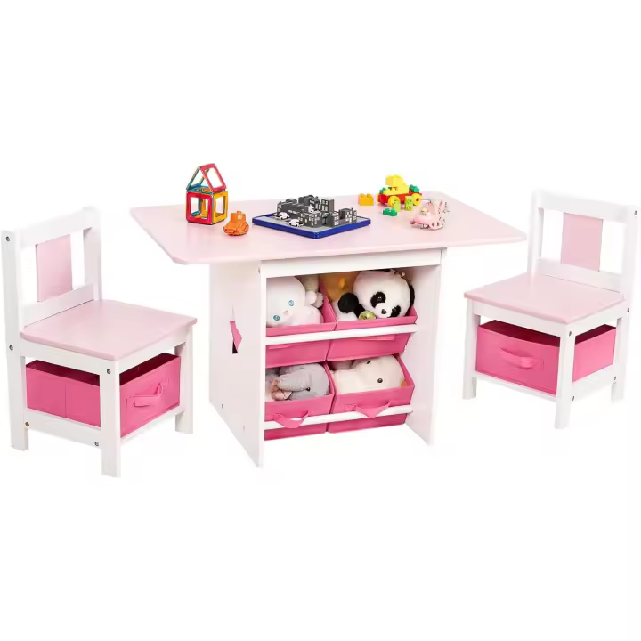 Muebles para Niños Pequeños Con 2 Sillas Espacio de Almacenamiento Juegos Preescolar - 1