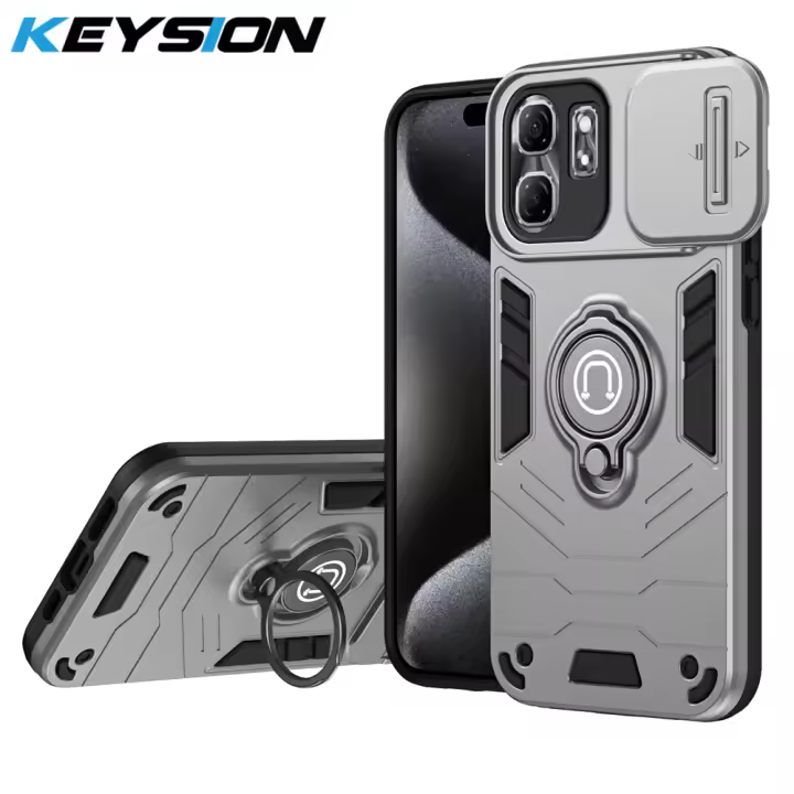 KEYSION-funda de armadura a prueba de golpes para Infinix Hot 50i, silicona + PC, cámara deslizante, protección, anillo, soporte, funda de teléfono para Infinix Smart 9 - 1