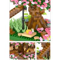 Bloques de construcción para niños, casa del árbol, juguete de ladrillos, tren, flor de cerezo, color rosa, modelo - details 3