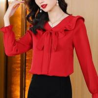 Elegantes Camisas y Blusas Francesas para Mujer Top de Manga Larga con Cuello en V y Volantes - details 2
