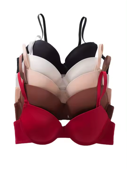 Conjunto De 5 Sujetadores Acolchados, Cómodos Y Sencillos, Y Realce Con Aro, Lencería Y Ropa Interior Para Mujeres - 1
