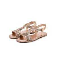 Sandalias planas de verano para mujer con cristales y piel sintética brillante con estampado de verano para fiestas y vacaciones - details 4