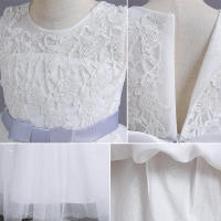 Vestido de fiesta blanco de novia con cola para niñas, con lazo para actuación - details 3