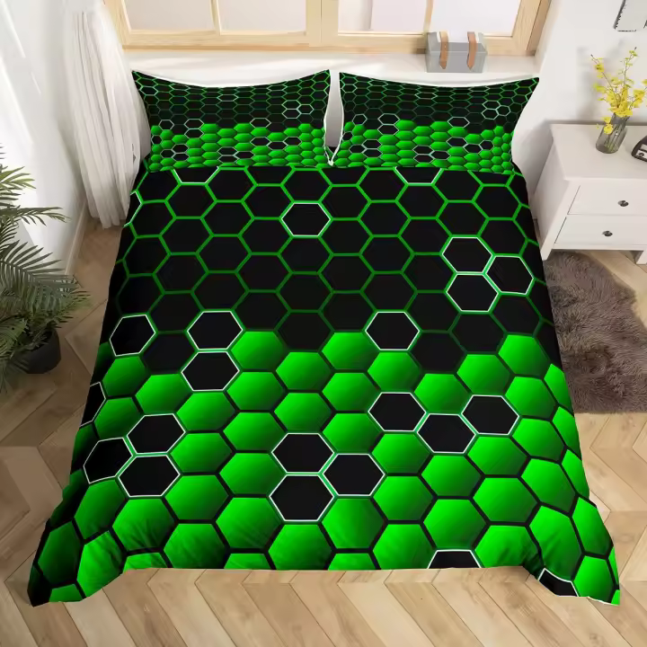 Juego de Cubierta de Edredón de Colmena Hexagonal 3PCS Edredón Geométrico Transpirable para Niños - 1