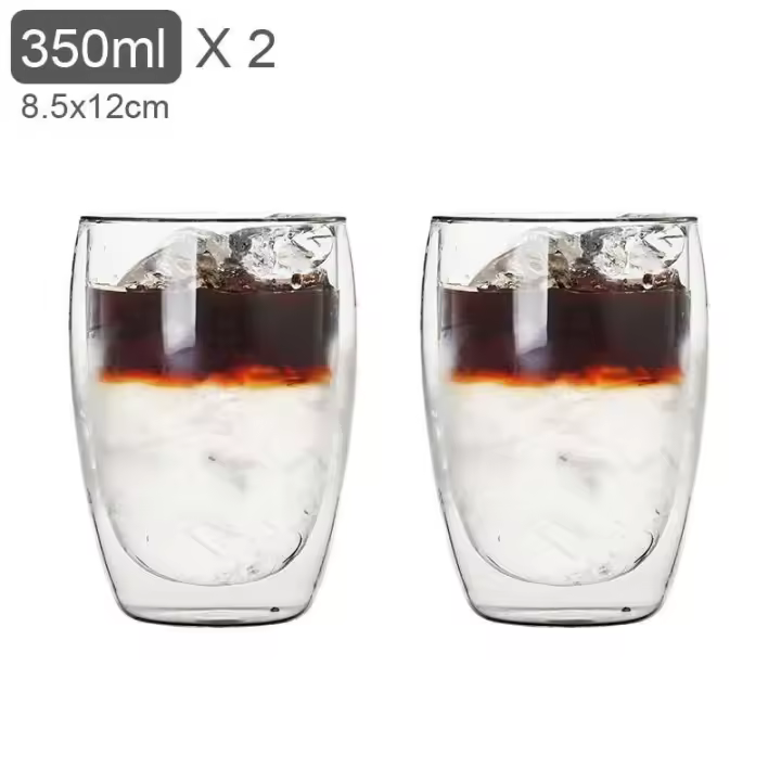 Taza de Café Espresso Hecha a Mano Resistente al Calor Vidrio de Doble Pared de 350ml para Bebidas de Té y Whisky - 1
