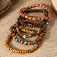 Juego de 5 Pulseras de Madera Vintage con Turquesa, Brazalete Elástico Multinivel para Hombre, Regalos para Hombre, Diseño Minimalista, Material Ecológico - details 8