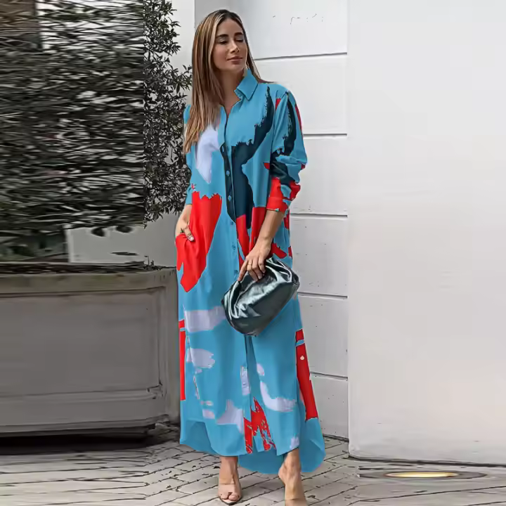 Ropa de mujer 2025 otoño e invierno nueva moda casual estampado vestido camisero suelto para mujer - 1