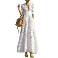 Elegante Vestido Maxi Blanco VGH Cuello en V, Manga Alta, Cintura Recortada, Adelgazante - details 18