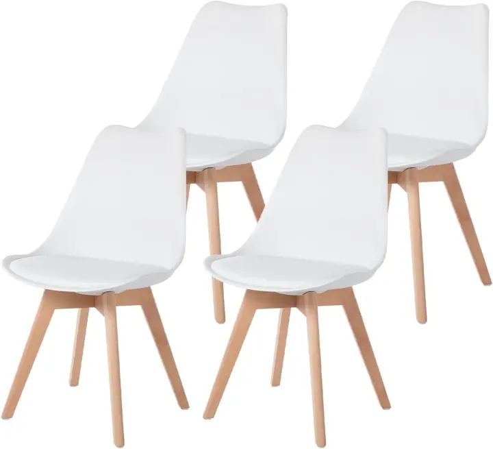 Pack de 4 Sillas Comedor Nórdicas, Sillas de Cocina Nórdicas con Patas de Madera Maciza de Haya, con Respaldo Ergonómico, Asiento Acolchado y Tapizado, Blanco - 1