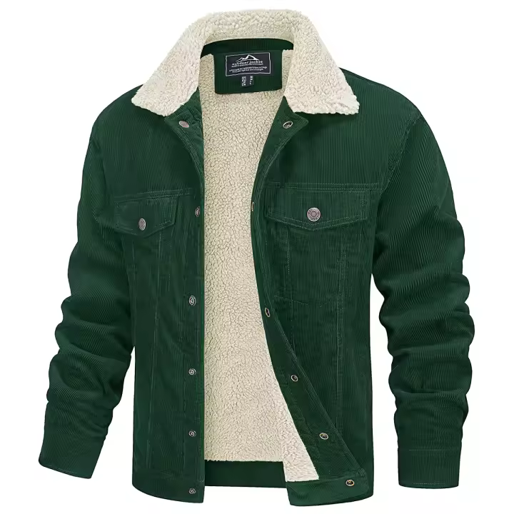 MAGCOMSEN-chaquetas de pana para hombre, abrigo Vintage forrado de lana Sherpa, grueso, cálido, con múltiples bolsillos, informal, de mezclilla, para invierno - 1