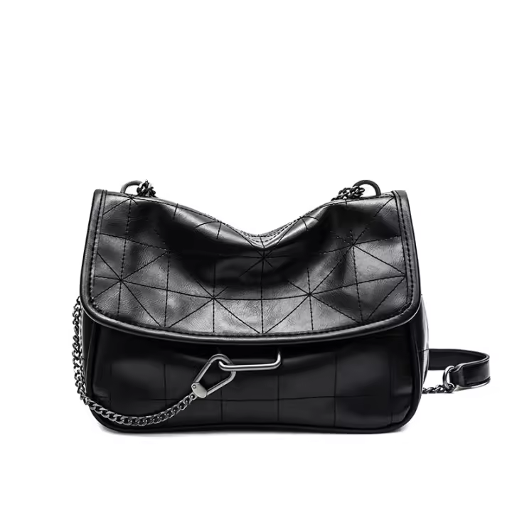 Bolso Cruzado de cuero PU para Mujer, Cartera de hombro, Bolso de mano, Bandolera with Cadena, Bolso Negro - 1