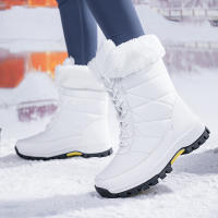 Botas de nieve con cordones para mujer con suela gruesa de terciopelo, zapatos cálidos de algodón del noreste antideslizantes de invierno, de gran tamaño - details 10