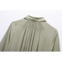 BUNO-Vestido camisero a rayas para mujer, plisado con cinturón, midi, manga con vuelta, largo para playa, verano, 2025 - details 14