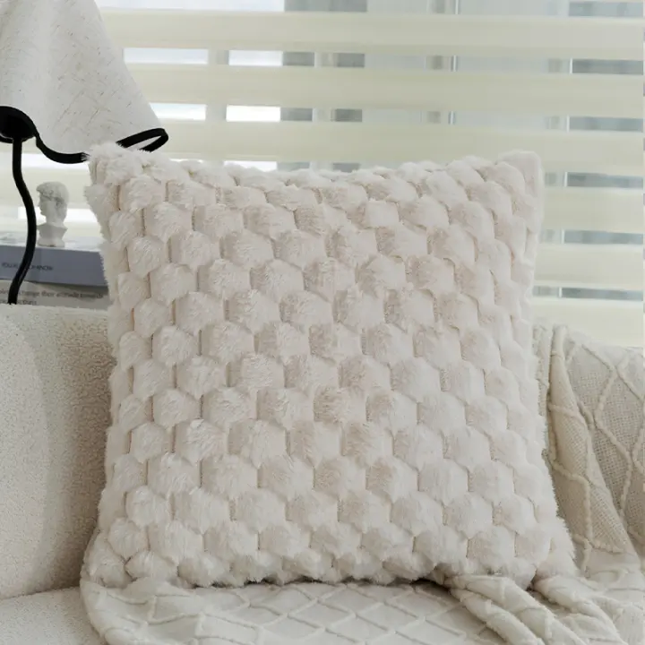 Funda de cojín de felpa súper suave con puntos 3D, color blanco leche, malla de piña de 2 piezas, adecuada para dormitorio, sala, sofá, funda de almohada decorativa cálida y romántica para el hogar - 1