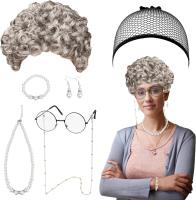 Conjunto de juegos de rol para mujer mayor, traje de escenario Vintage con peluca y gafas, para fiesta de Halloween - details 1