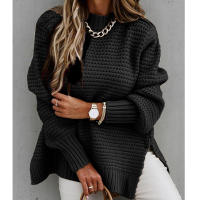 Autumn winter women knitted sweater loose warm elegant solid batwing sleeve side split pullovers - details 5