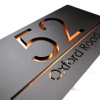 Letrero de casa con corte láser 3D, números de puerta mate, espejo oscuro, placa acrílica personalizada, tamaño grande - details 0