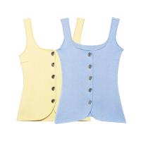 PB&ZA2025 Verano Nuevas Llegadas Top de Tirantes Casual de Color Sólido con Decoración de Botones Delgados de Aguja Plana para Mujer - details 1
