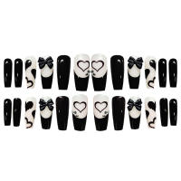 Pegatinas de Uñas de Estilo Francés de Cubierta Completa Uñas Falsas Rectangulares Largas con Pegamento para Manicura Casera DIY - details 0