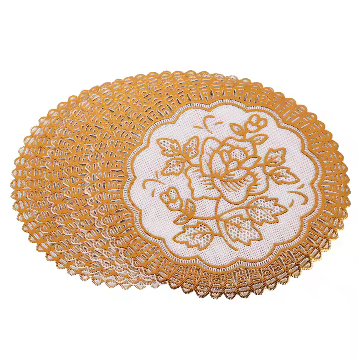 JUEGO DE 6 posavasos exquisitos para mesa de comedor con flores en tono dorado - 1
